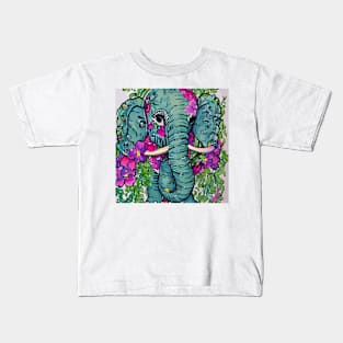 Cute elephant and flowers markers and watercolor painting Kids T-Shirt